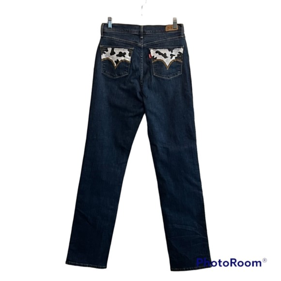 Levis 512 Womens Blue Denim Perfectly Slimming Cow Print Pocket Jeans Size 10L - Picture 2 of 12